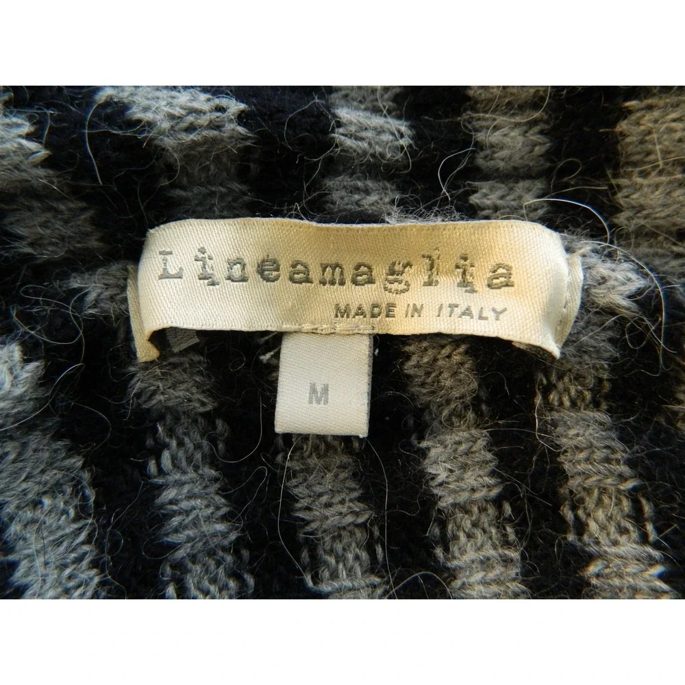 Lineamaglia Alpaca Wool‎ Open Cardigan Sweater Womens Medium Black Grey Striped